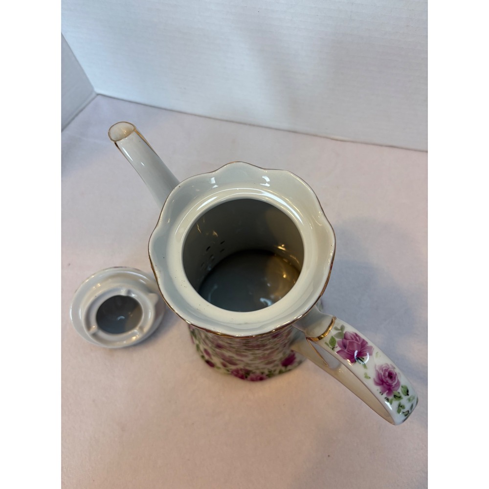 Jay & Sons Pink Rose Chintz Decorative Teapot Porcelain Gold Trim Floral Decor - Picture 5 of 9
